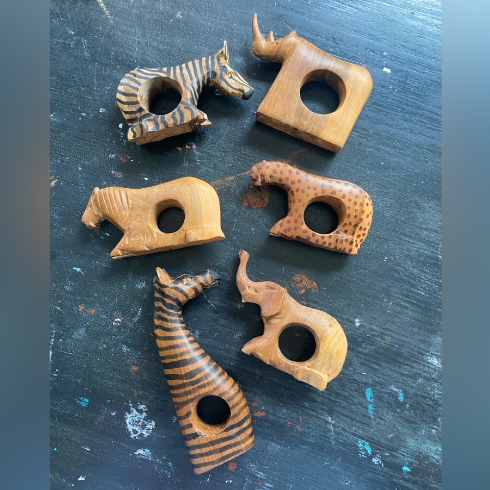vintage wooden safari animal napkin rings